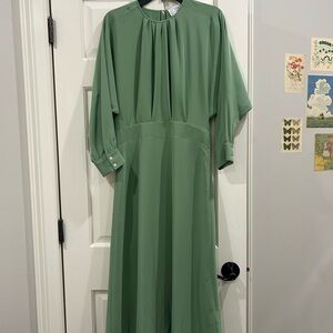 Victoria Beckham Sage Green Long Sleeve Midi Dress